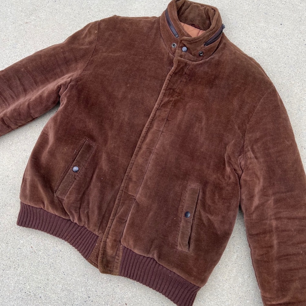 Vintage Chess King Brown Corduroy Bomber Jacket Mens XL 80s Retro Puffer Padded